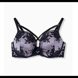 Purple & black lace strappy push-up T-shirt bra